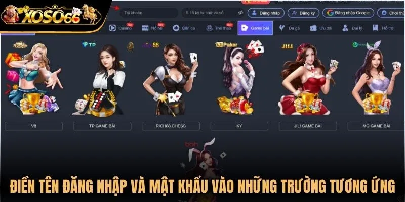 Điền tên đăng nhập Xoso66 và mật khẩu vào những trường tương ứng